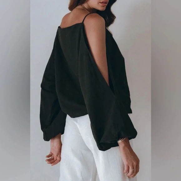 Pampelone Drop Shoulder Linen Top Black Size Large - Picture 1 of 5